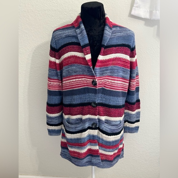 J. Jill Sweaters - J. Jill Striped Button Front Knit Cardigan